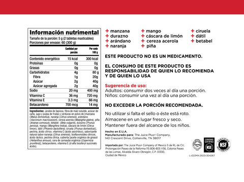 Mezcla de Frutas y Vegetales Masticables